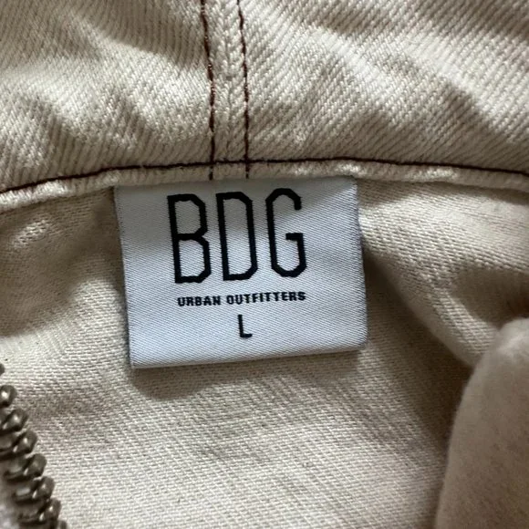 BDG Ivory Denim Cropped Hoodie Jacket Size L - Picture 4 of 6